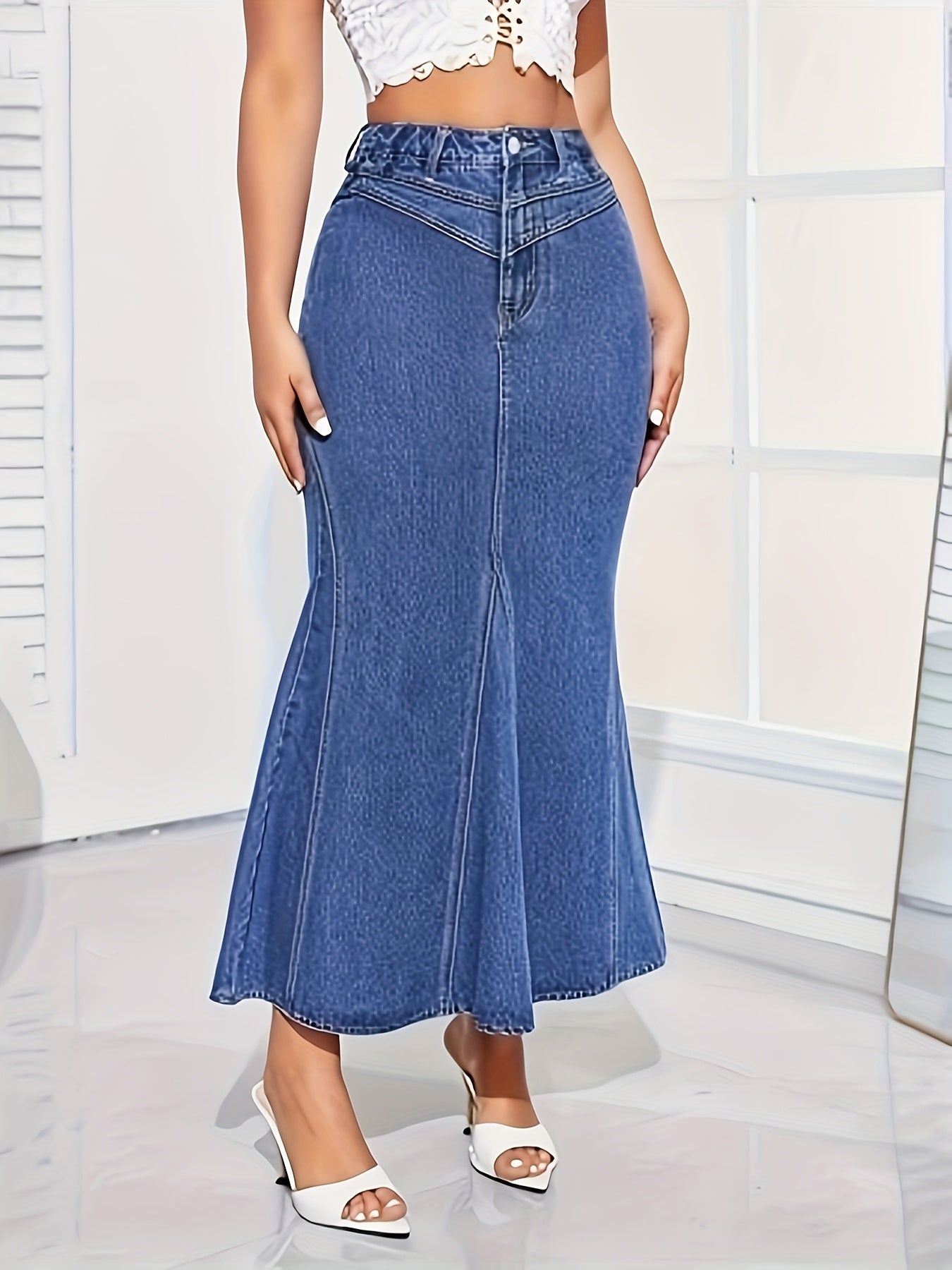 Women's Chic High-Waist Stretch Denim Mermaid Skirt