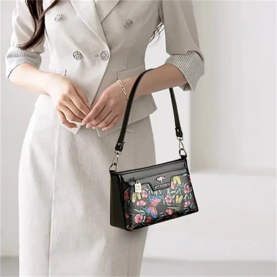 Women Floral Patterned Shoulder Bags High Quality Leather