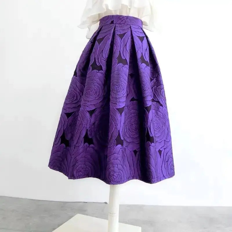 Rose Purple Floral Elegant Chic High Waist skirt