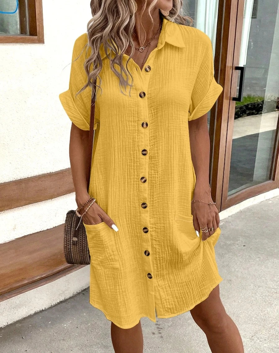 Vintage Women Solid Mini Dress Summer Fashion