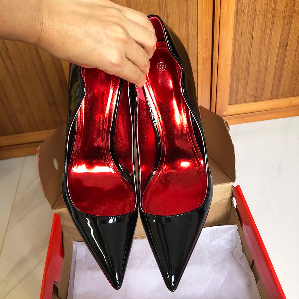 Elegant Glossy Black Curl Cut Women Pointy Toe