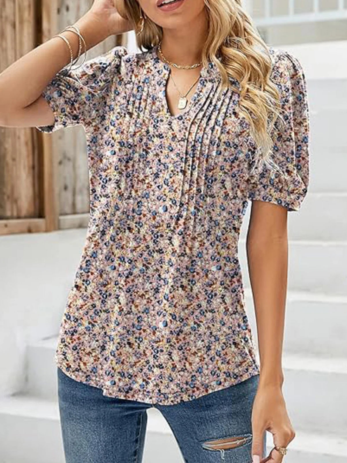 Womens Tunic Tops V Neck Shirts Short Sleeve