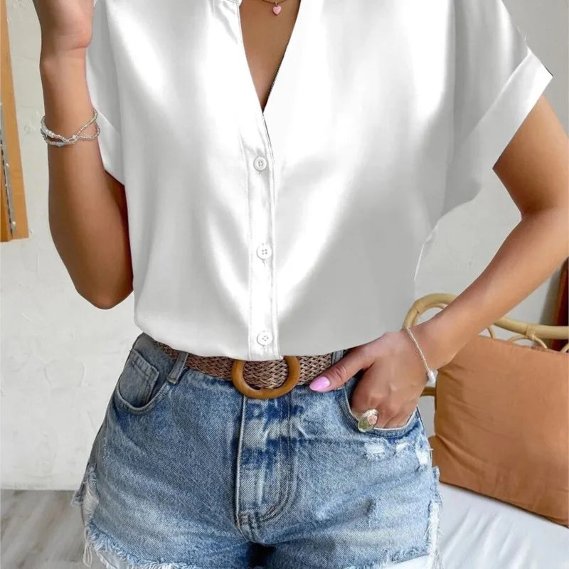 Summer Minimalist Women's V-neck Shirt