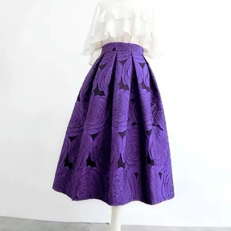 Rose Purple Floral Elegant Chic High Waist skirt