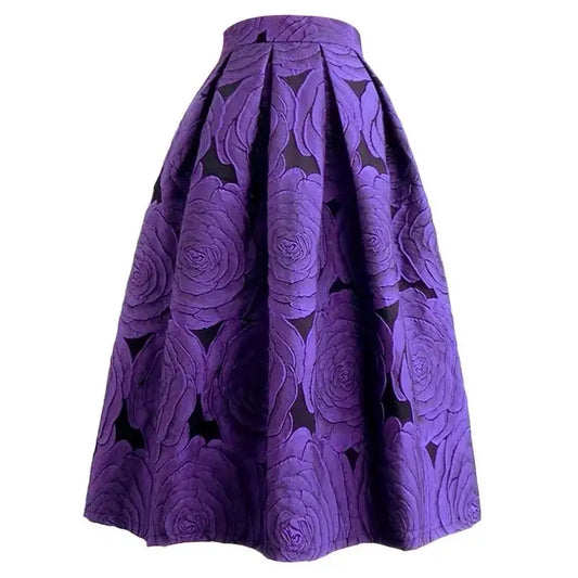 Rose Purple Floral Elegant Chic High Waist skirt