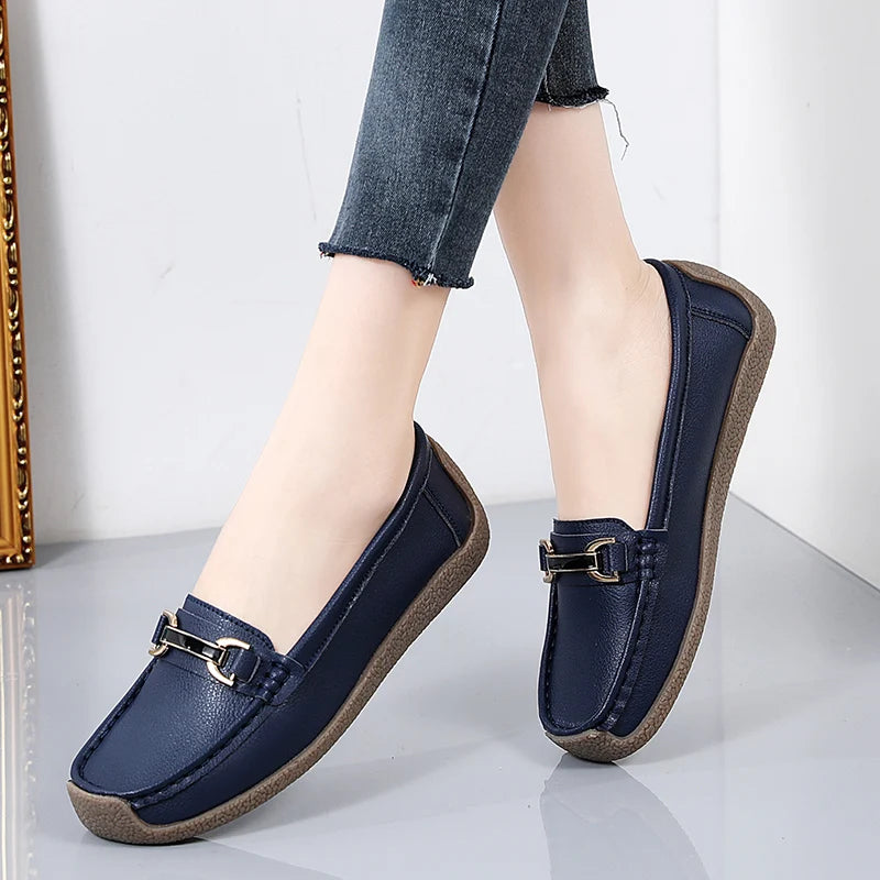 Designer Women Casual Shoes Leather Slip On Flat Shoes