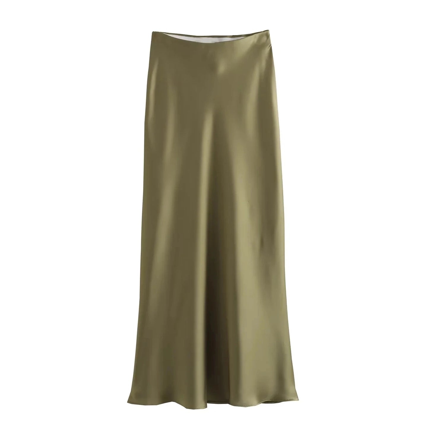 Vintage Satin Solid Long Skirts