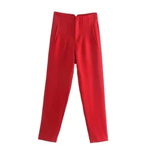 Women Elegant Solid Pencil Pants High Waist