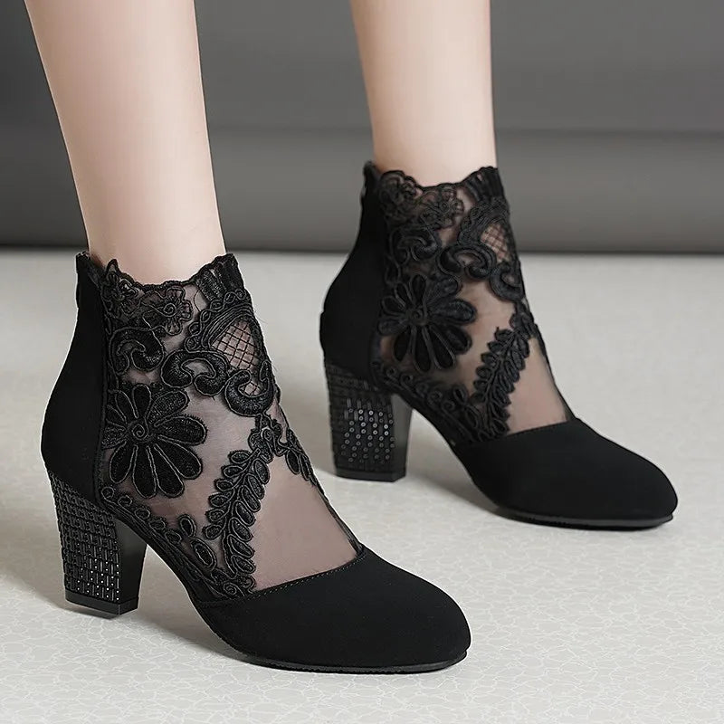 Women's Spring Shoes Ladies Lace Fashion Boots Female High Heels