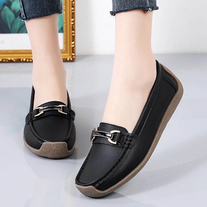 Designer Women Casual Shoes Leather Slip On Flat Shoes