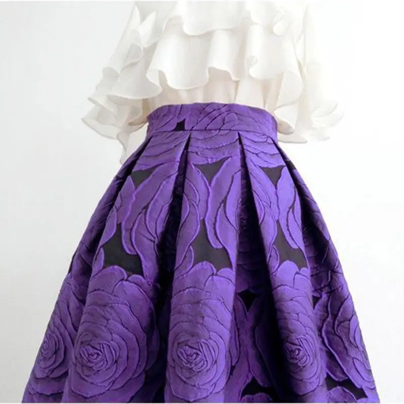 Rose Purple Floral Elegant Chic High Waist skirt