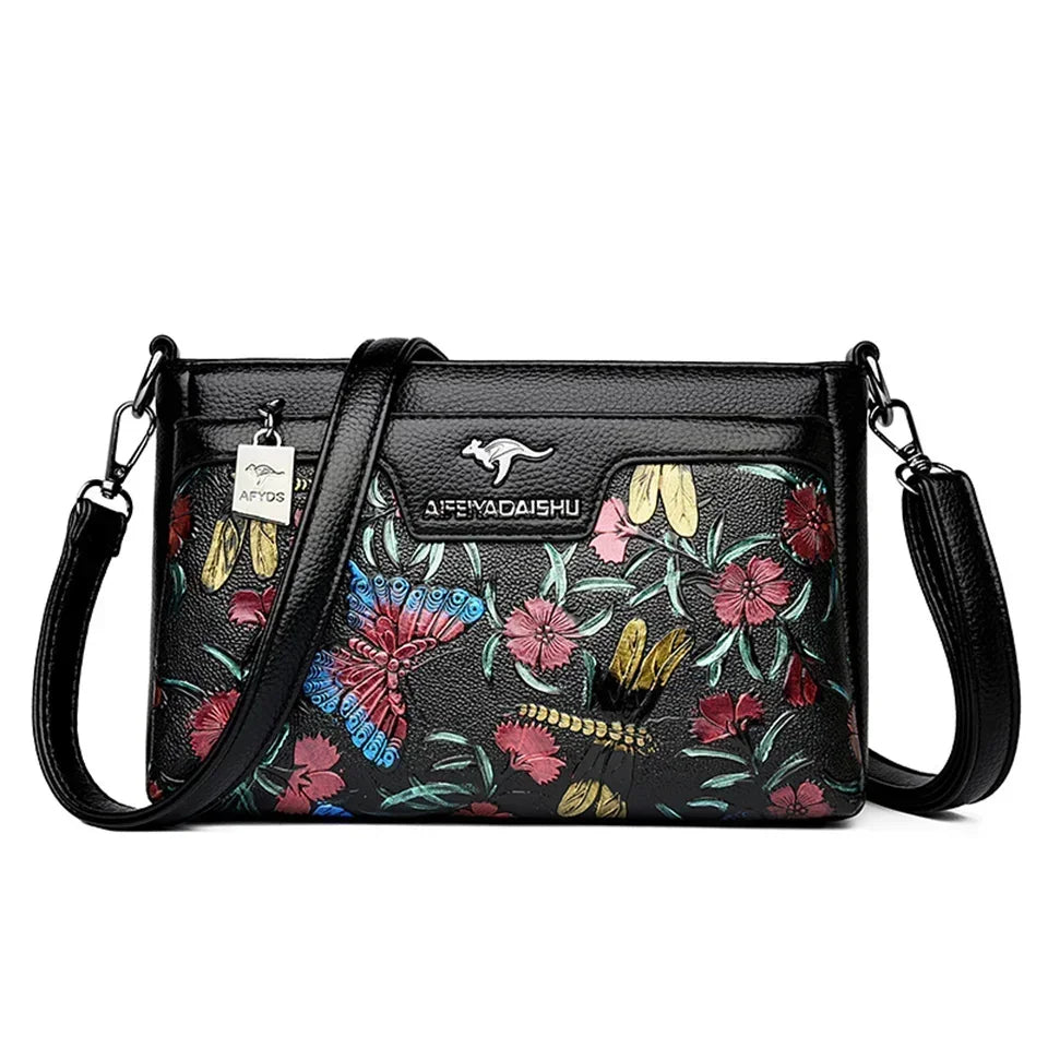 Women Floral Patterned Shoulder Bags High Quality Leather