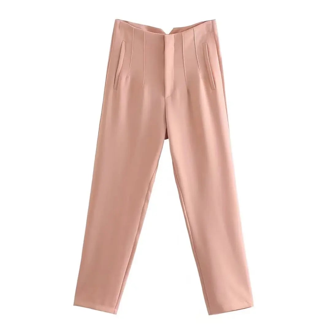 Women Elegant Solid Pencil Pants High Waist