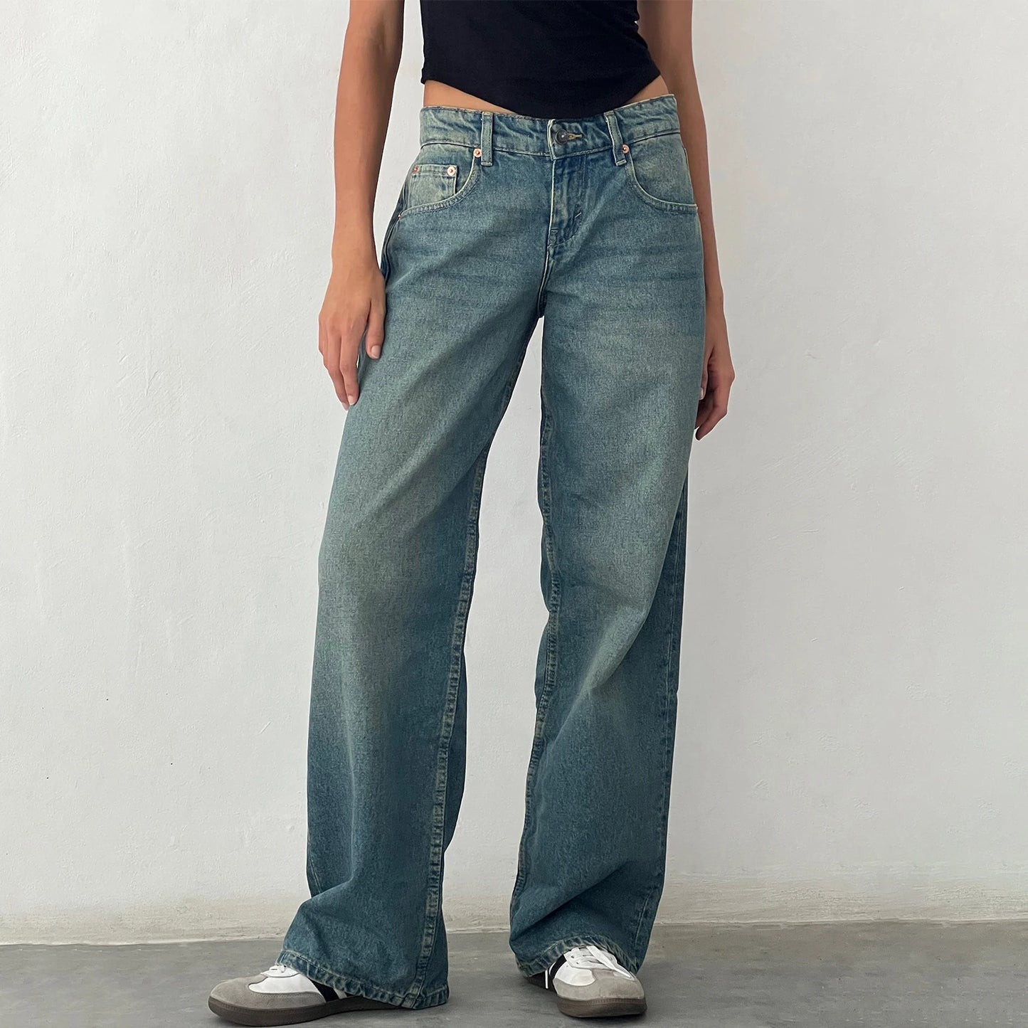 Women Vintage Aesthetic Y2k Low Rise Baggy Jeans Loose Fit