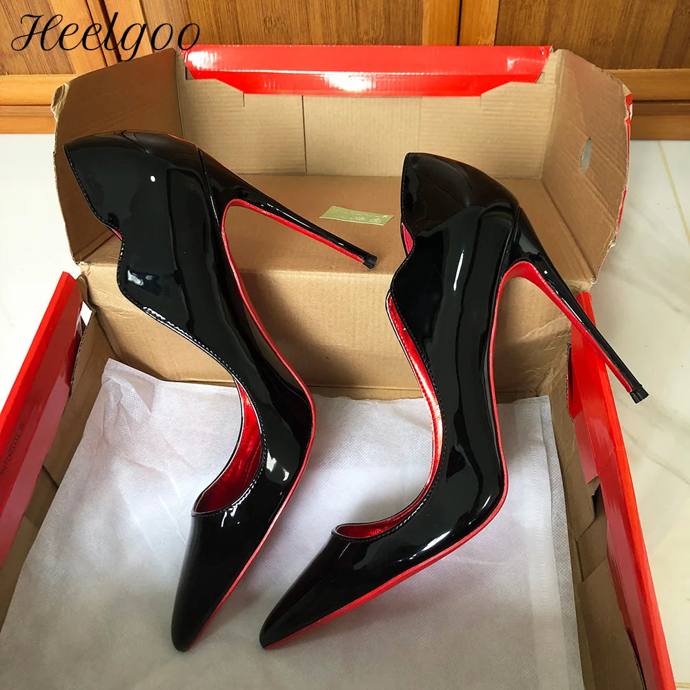 Elegant Glossy Black Curl Cut Women Pointy Toe