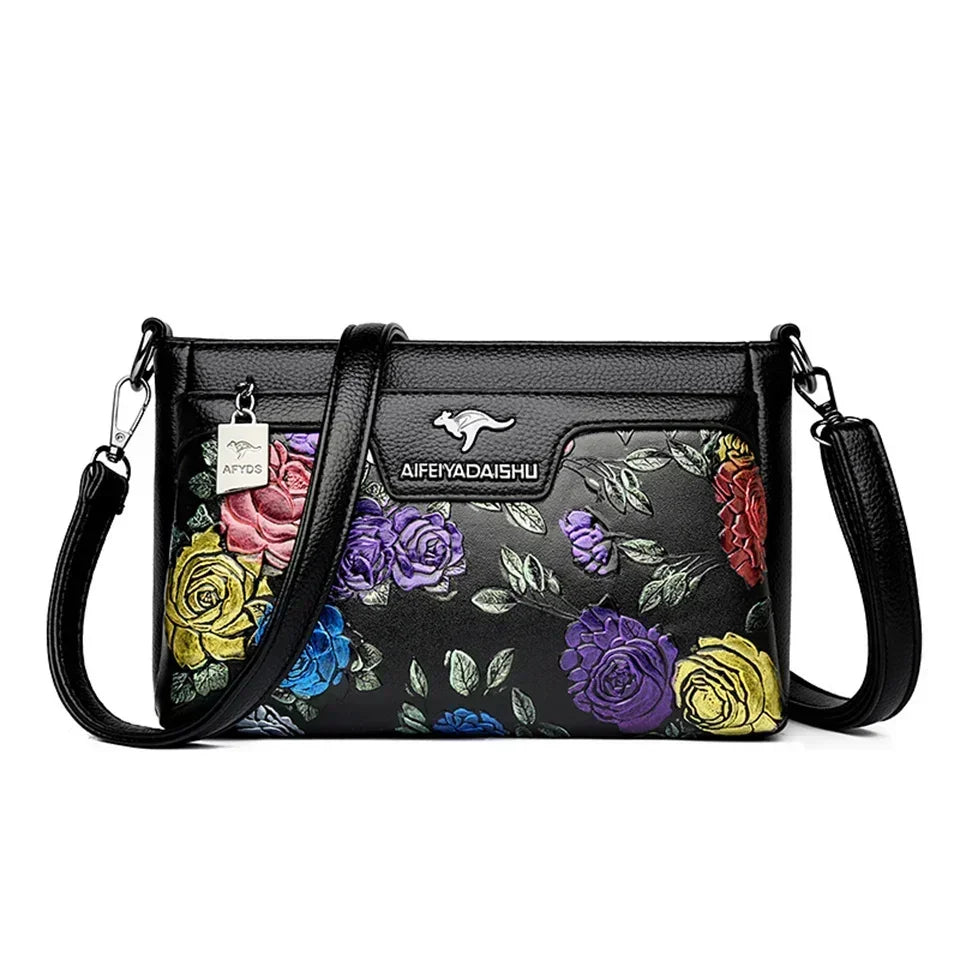 Women Floral Patterned Shoulder Bags High Quality Leather