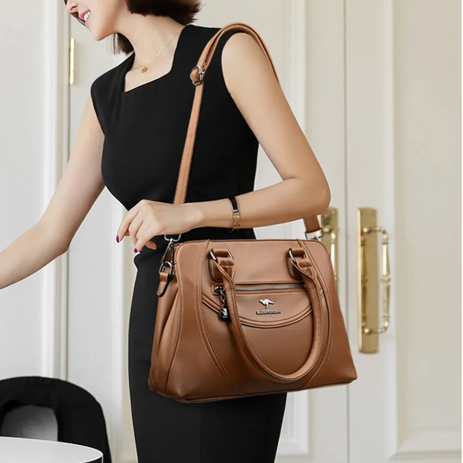 Multi-pocket Purses and Handbags Soft Leather Shoulder Bag