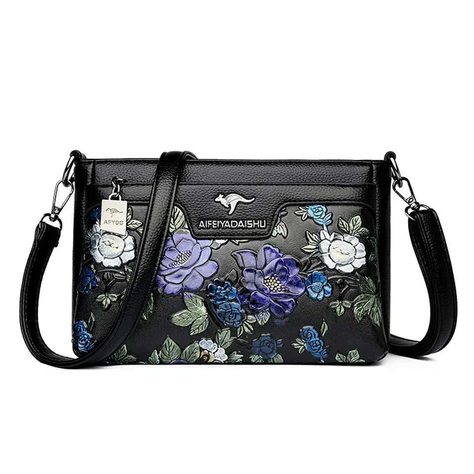 Women Floral Patterned Shoulder Bags High Quality Leather