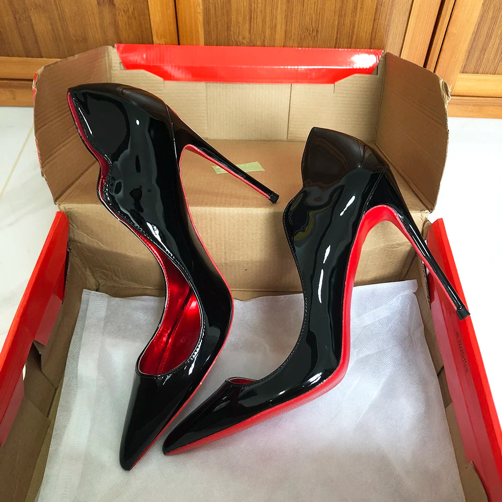 Elegant Glossy Black Curl Cut Women Pointy Toe