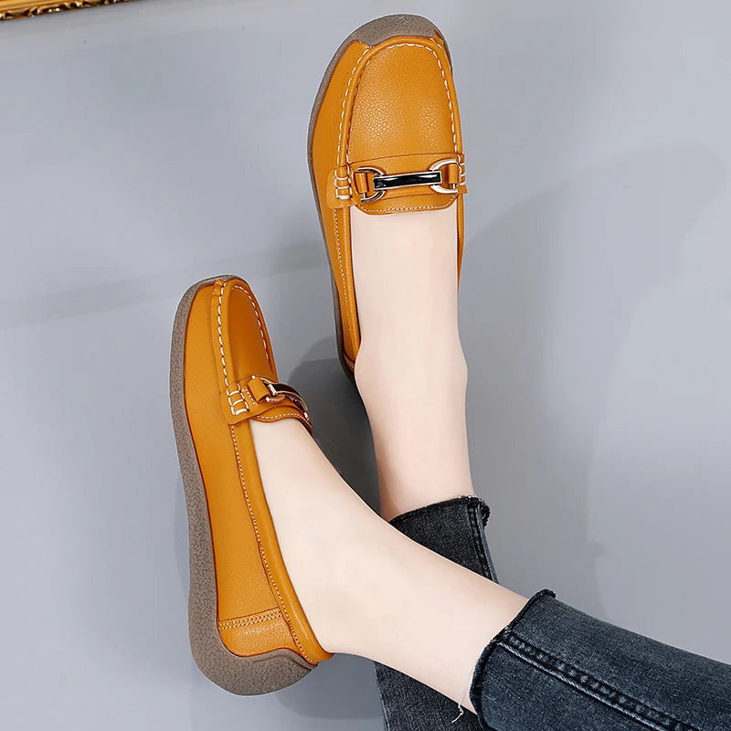 Designer Women Casual Shoes Leather Slip On Flat Shoes