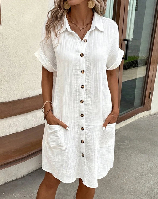 Vintage Women Solid Mini Dress Summer Fashion