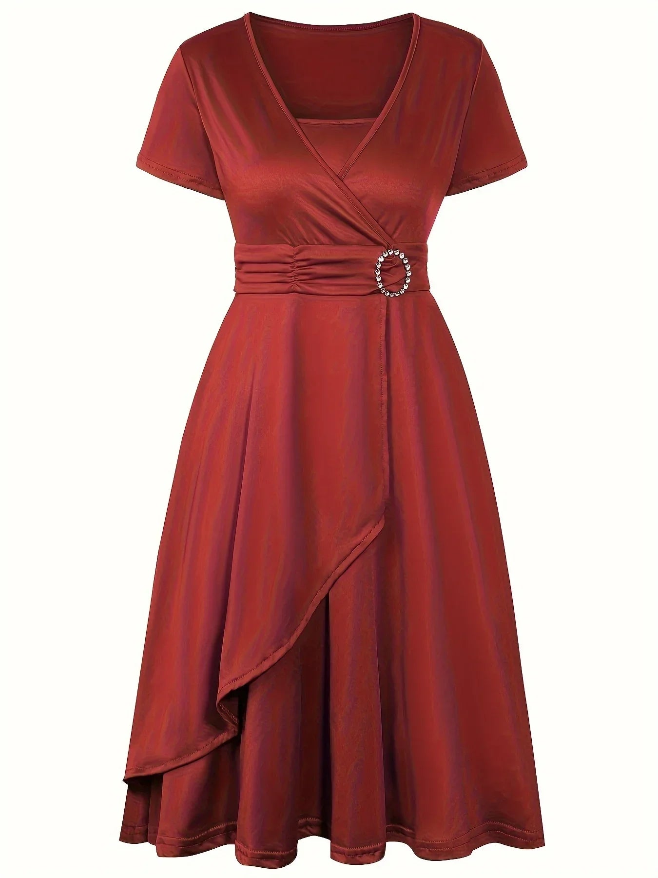 Elegant Women Dresses Solid Color V-Neck