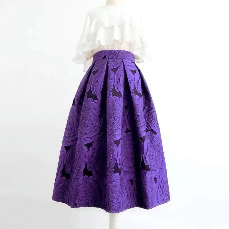 Rose Purple Floral Elegant Chic High Waist skirt