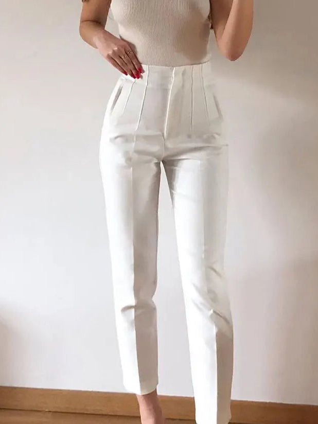 Women Elegant Solid Pencil Pants High Waist