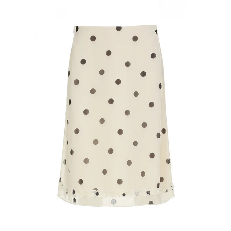 Elegant England Style Dot Print Women Mid-Length Skirt