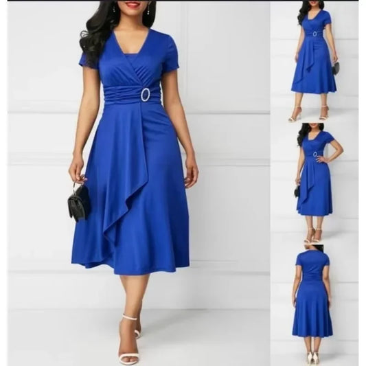 Elegant Women Dresses Solid Color V-Neck