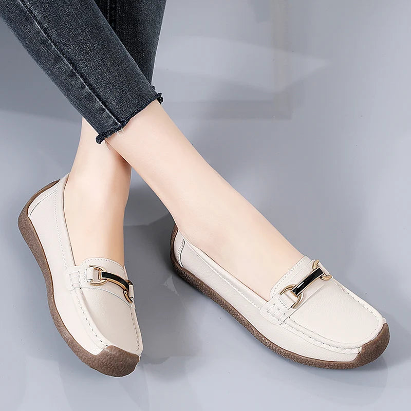 Designer Women Casual Shoes Leather Slip On Flat Shoes