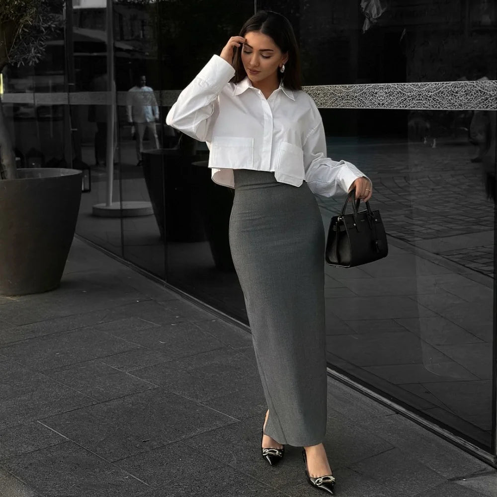 Fashion and Elegance Casual Versatile Straight Midi Long Half Skirt