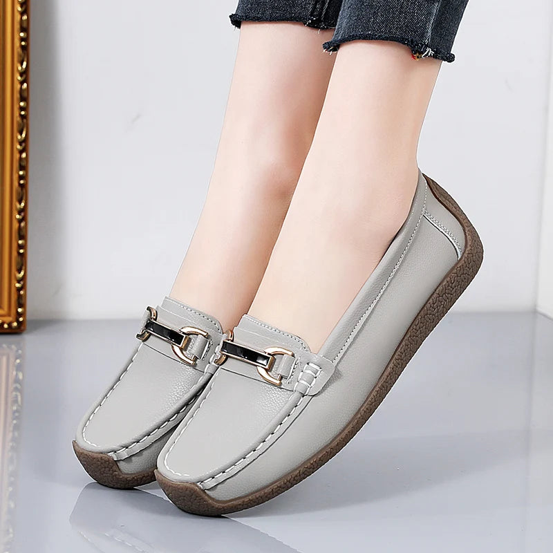 Designer Women Casual Shoes Leather Slip On Flat Shoes