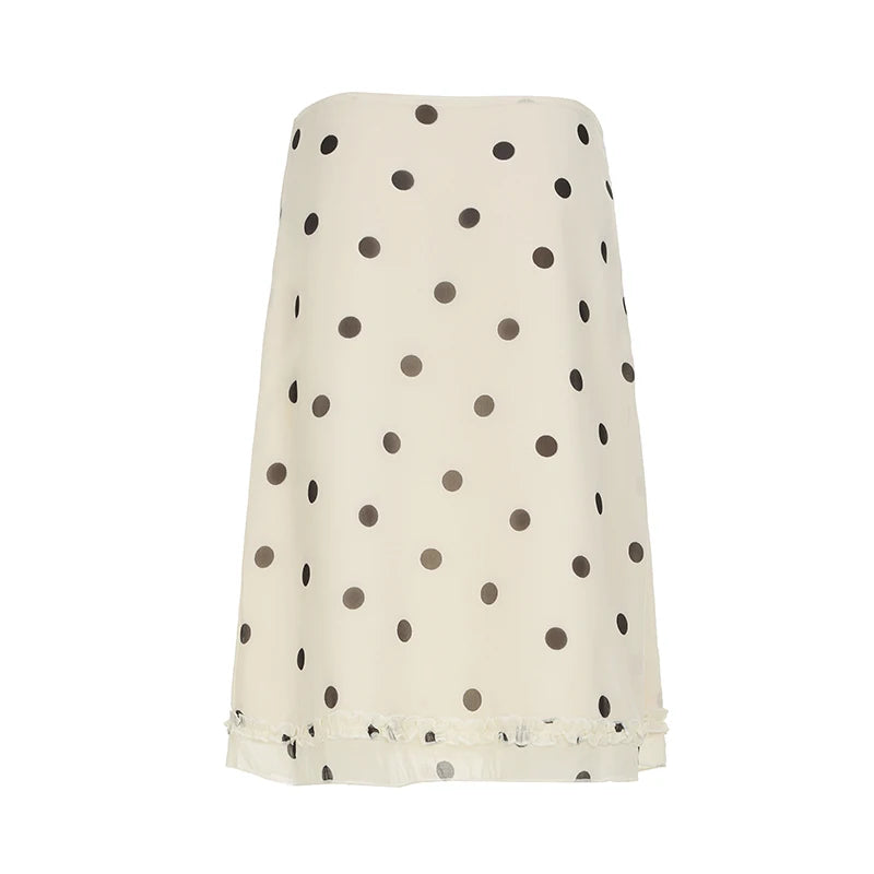 Elegant England Style Dot Print Women Mid-Length Skirt