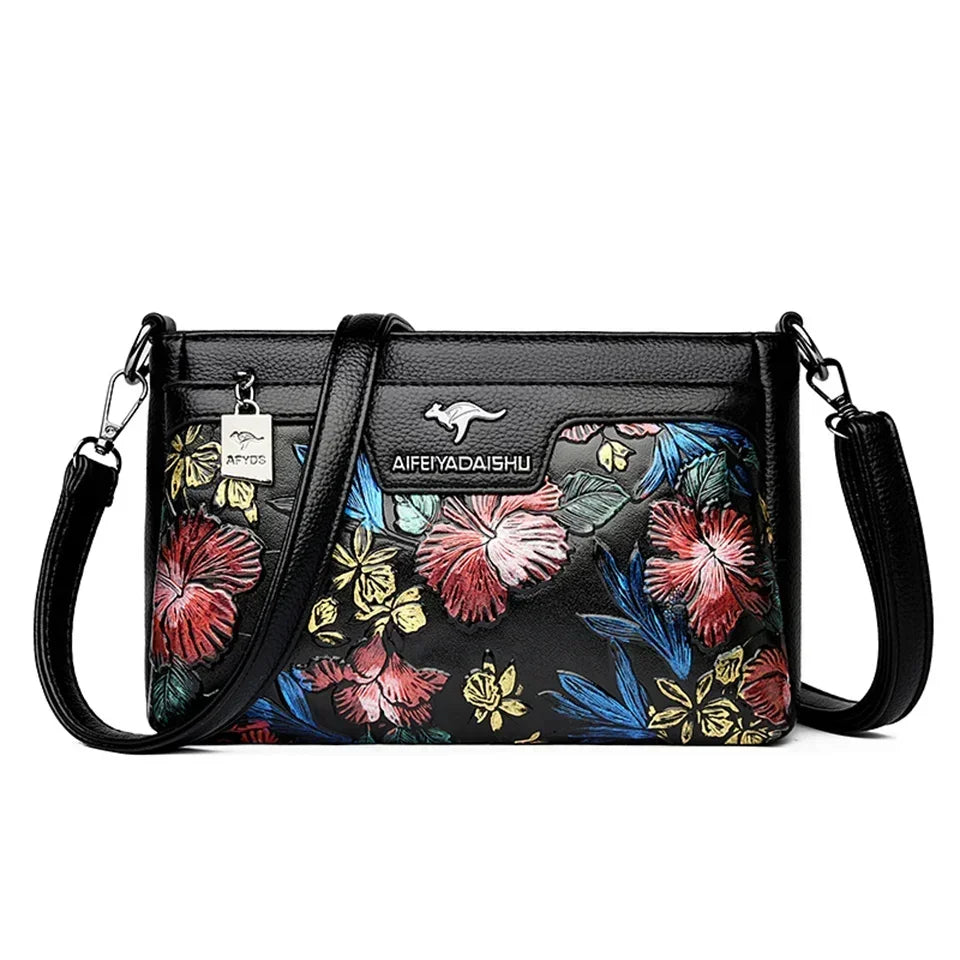 Women Floral Patterned Shoulder Bags High Quality Leather