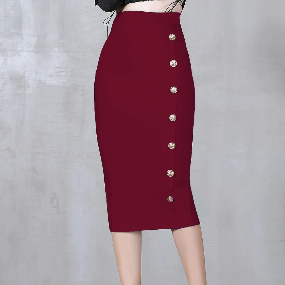 Summer Elegant Midi Pencil Skirt High Waist