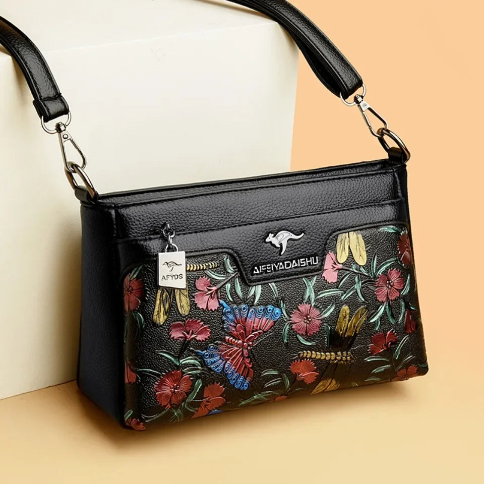 Women Floral Patterned Shoulder Bags High Quality Leather