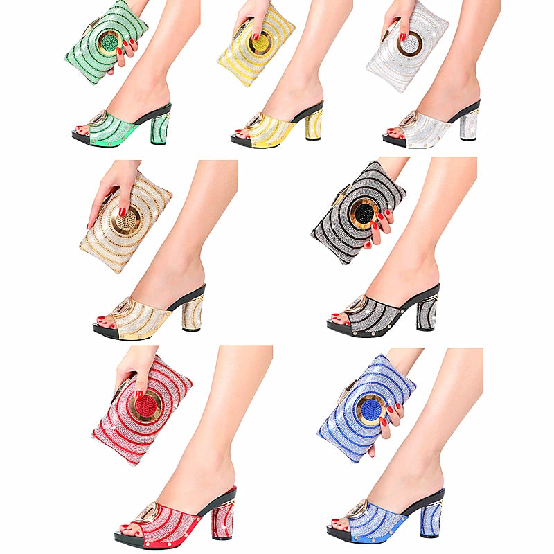 Women's Summer Shoe Bag Set Crystal Diamond Italian Design