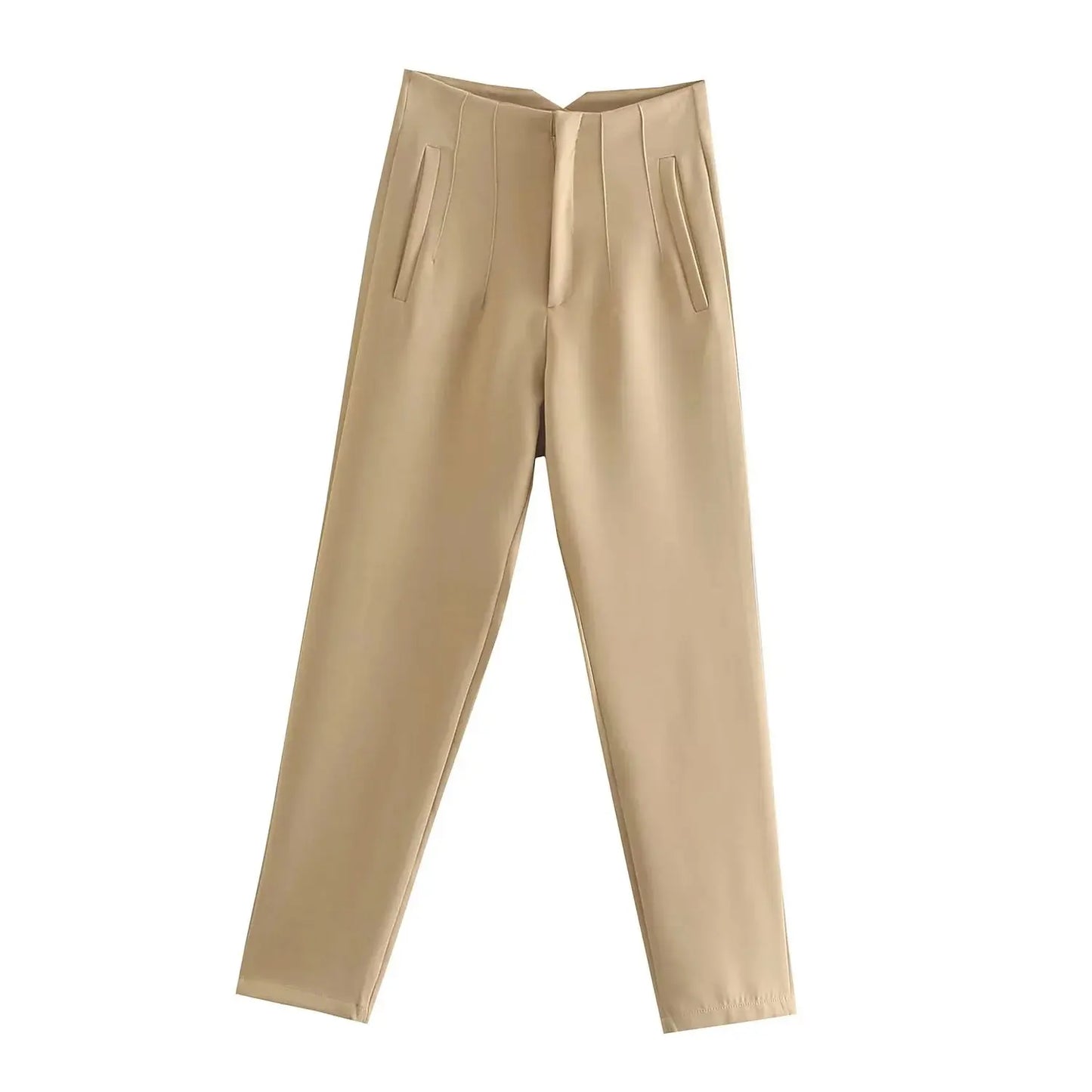 Women Elegant Solid Pencil Pants High Waist