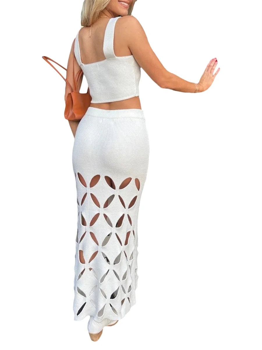 Women s Sleeveless Crop Top and High Waist Ruched Skirt