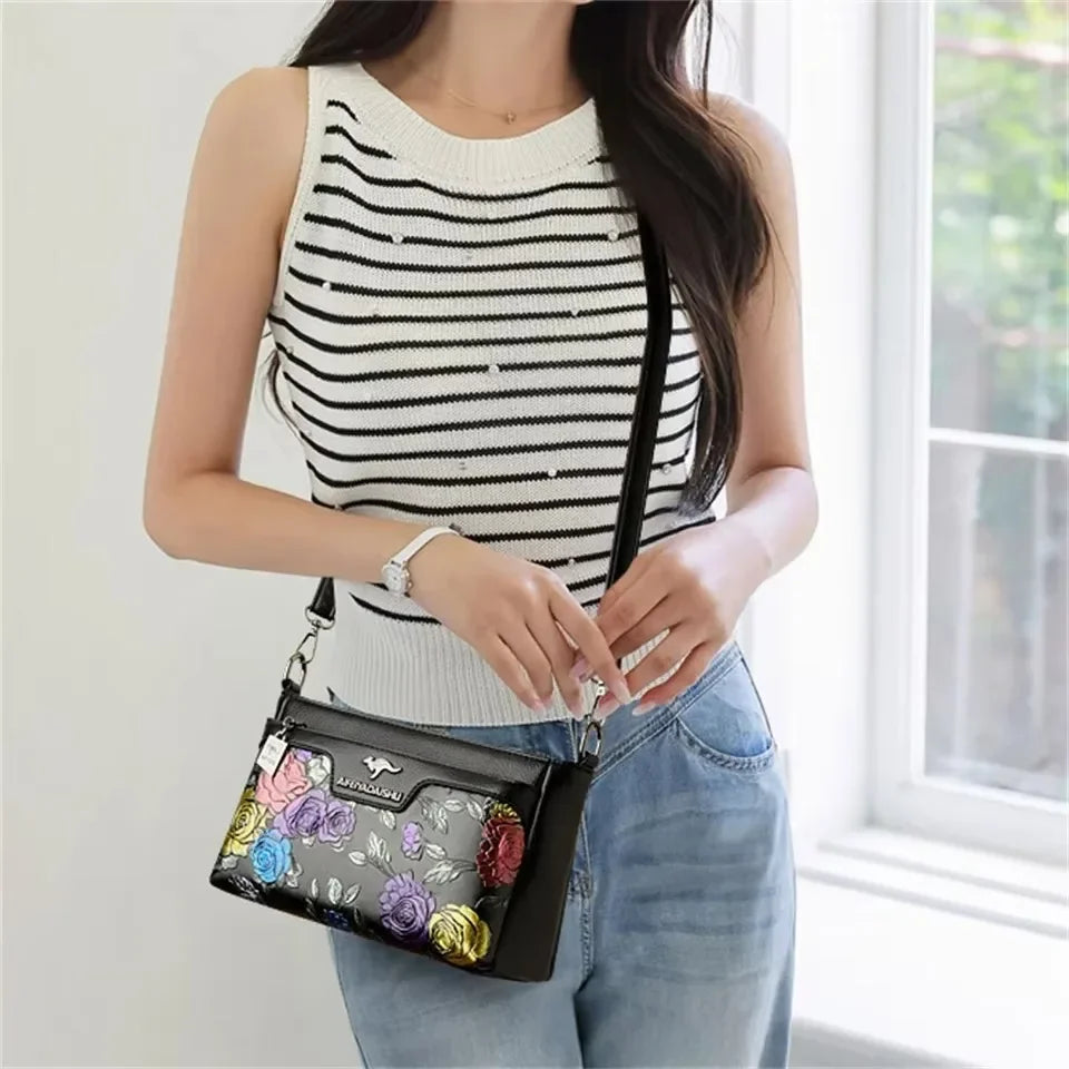 Women Floral Patterned Shoulder Bags High Quality Leather