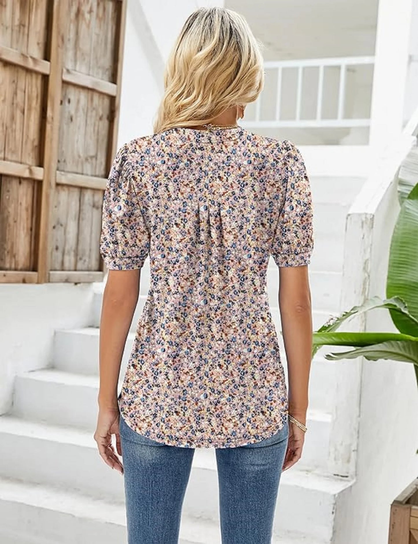 Womens Tunic Tops V Neck Shirts Short Sleeve