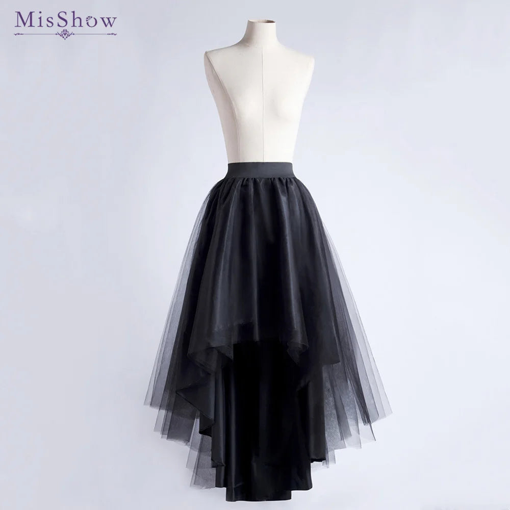 Women Skirt Elastic Waist High Low Mesh Net