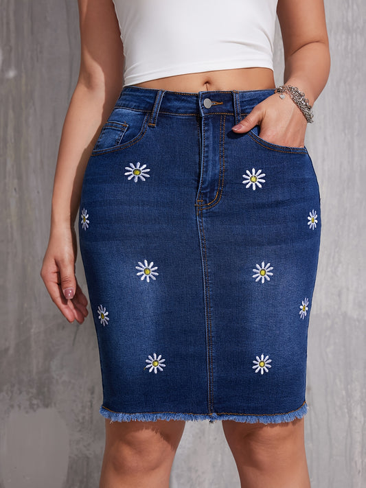 New Women'S High-Waisted Floral Embroidered Midi Skirt