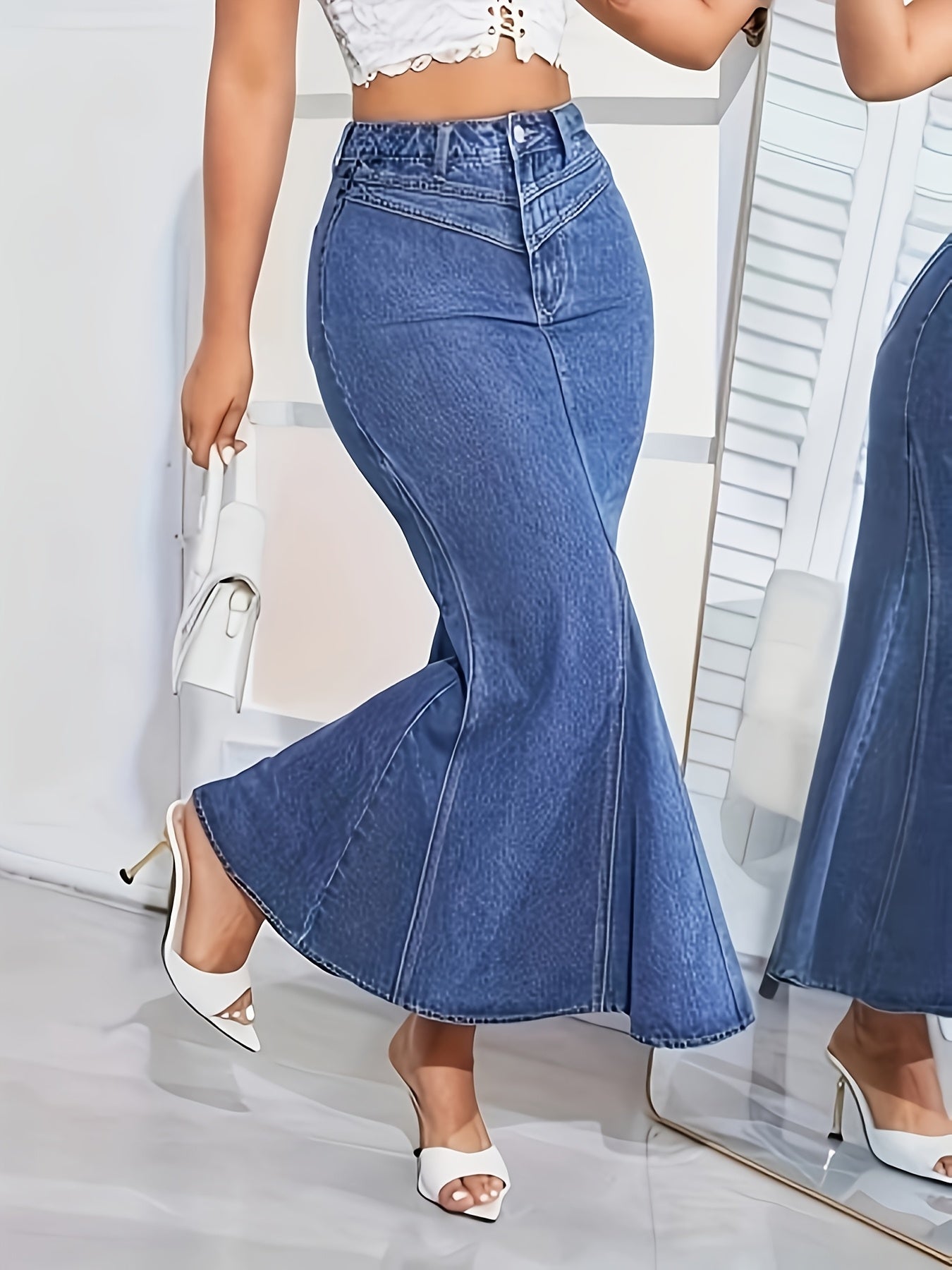 Women's Chic High-Waist Stretch Denim Mermaid Skirt